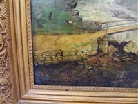Original Oil on Canvas River Landscape in Gilt Frame