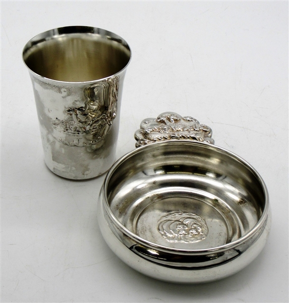 1870 Gorham Silver Plate Childs Porringer and Cup Noahs Ark