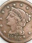 1848 United States Liberty Head Large One Cent Coin