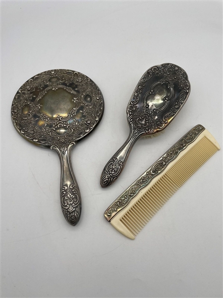 (3) Piece Silver Plate Dresser Set