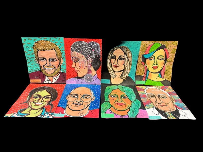 (8) Dorothy Baka Caricature Paintings on Paper