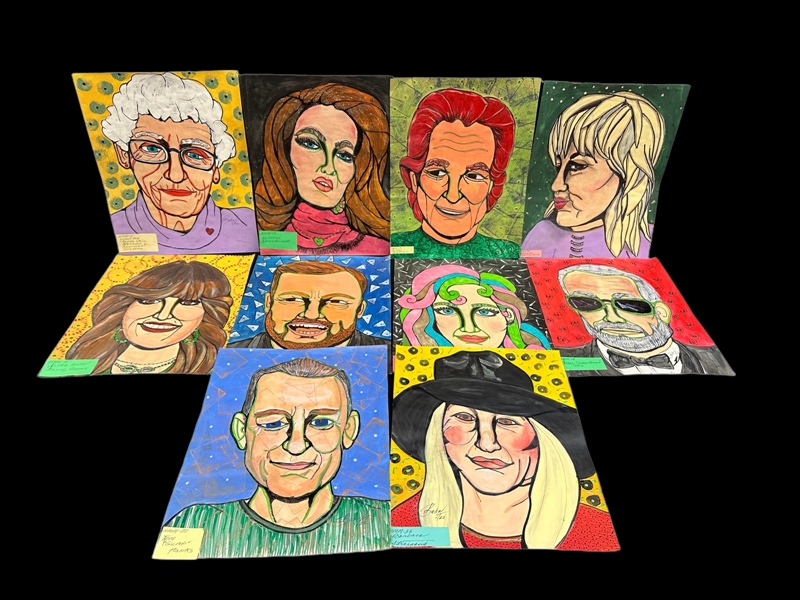 (10) Dorothy Baka Caricature Paintings on Paper