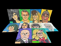 (10) Dorothy Baka Caricature Paintings on Paper