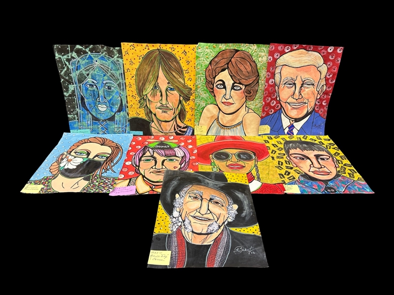 (9) Dorothy Baka Caricature Paintings on Paper