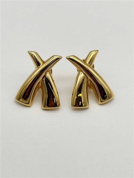 14k Gold Earrings X Shape Modern 