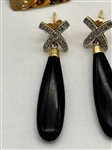 (2) Pairs 14k Gold Earrings: Black Onyx Drops, Hand Hammered Rectangles
