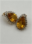 14k Gold Cushion Cut Citrine and Diamond Pendant Set