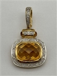 14k Gold Cushion Cut Citrine and Diamond Pendant Set