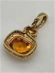 14k Gold Cushion Cut Citrine and Diamond Pendant Set