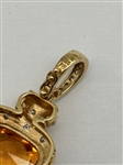 14k Gold Cushion Cut Citrine and Diamond Pendant Set