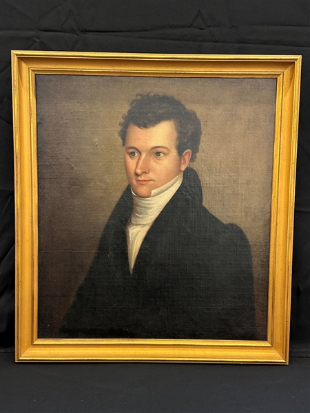 Oil on Canvas Folk Art Painting of a Gentleman