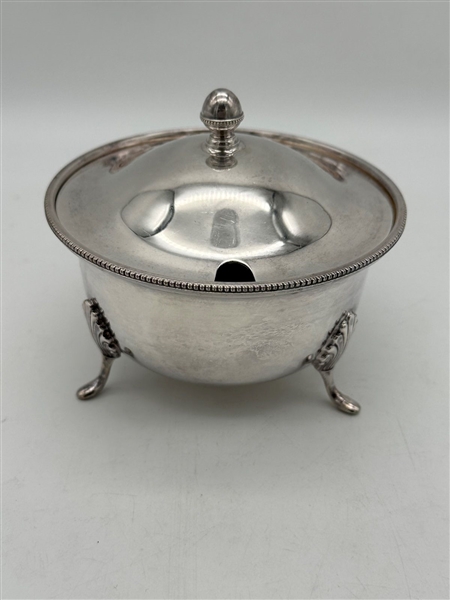 Silver Plate 3 Footed Cobalt Condiment Lidded Jar