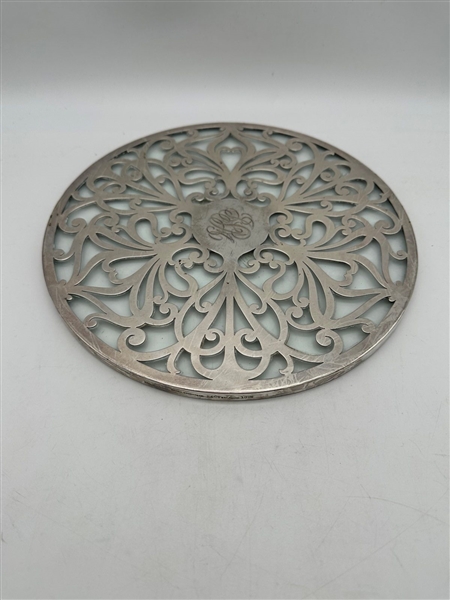 Scrolled Sterling Silver Glass Reticulated Tray