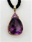 14k Gold Pear Shaped 1.5" Amethyst Pendant