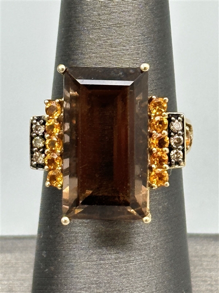 14k Large Citrine and Diamond Ring