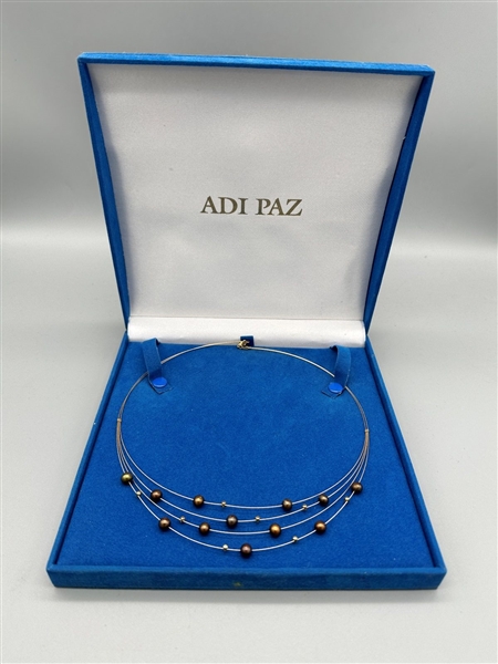 Adi Paz 14k Smoky Pearl Chocolate Multi Strand Wire Necklace