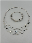 18k Multi Wire Strand Pearl Necklace and Matching Bracelet