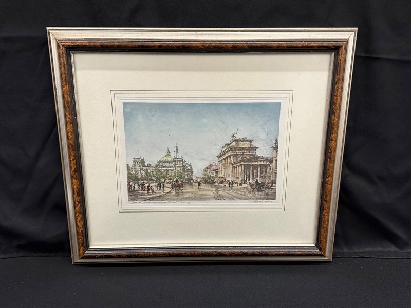 Wolfgang Tritt Hand Tinted Etching Matted and Framed "Berlin Brandenburg Gate"
