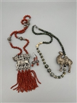 (2) Silver Alloy Amulet Necklaces Camel and Chinese Deity