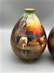 Pair Royal Doulton Holbein Hand Painted Squat Vases Cows