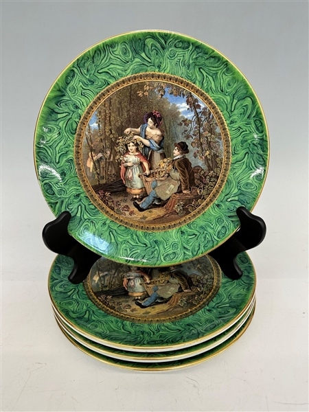 (4) F.R. Pratt Faux Malachite Rim Plates