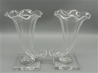 Pair Steuben Glass Cornucopia Vases