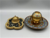 Pair Brass Inkwells