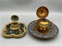 Pair Brass Inkwells