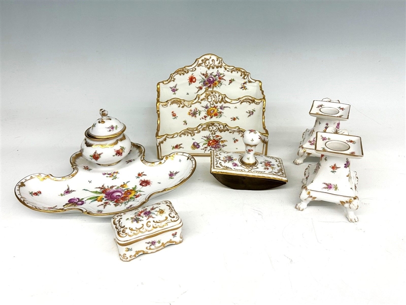 Dresden Porcelain Hand Painted Desk Set