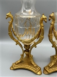 Pair French Gilt Crystal and Brass Vase Holders Bird Detail