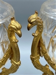 Pair French Gilt Crystal and Brass Vase Holders Bird Detail