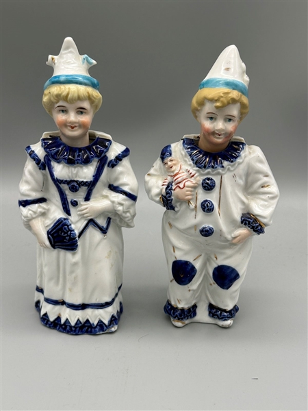 Pair Porcelain Child Clown Nodders