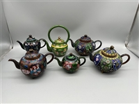 (6) Japanese Cloisonne Enamel Miniature Teapots