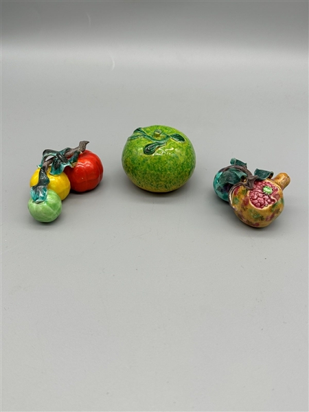(3) Chinese Famille Rose Fruit/Gourds Altar Offerings