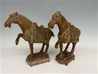 Mid Century 20th Century Tang Terracotta Horse Sculptures on Matching Stands