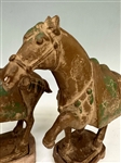Mid Century 20th Century Tang Terracotta Horse Sculptures on Matching Stands