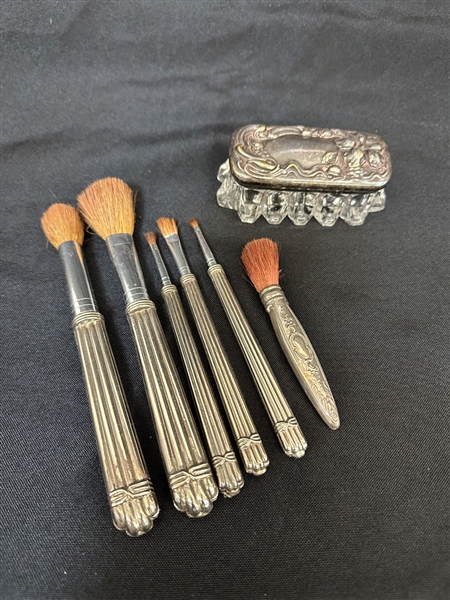 Sterling Silver Handled Dresser Makeup Brushes