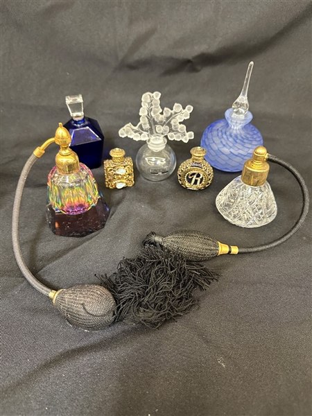 (7) Group of Crystal Perfumes: Lalique Clairefontaine, Guerlain Paris, Others