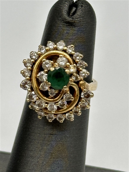 14k Yellow Gold Dankner Emerald and Diamond Ring