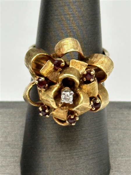 14k Yellow Gold Ruby and Diamond Ring Fancy Setting