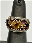 14k Yellow Gold Citrine, Ruby, Amethyst, Diamond Ring