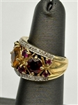 14k Yellow Gold Citrine, Ruby, Amethyst, Diamond Ring