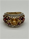 14k Yellow Gold Citrine, Ruby, Amethyst, Diamond Ring