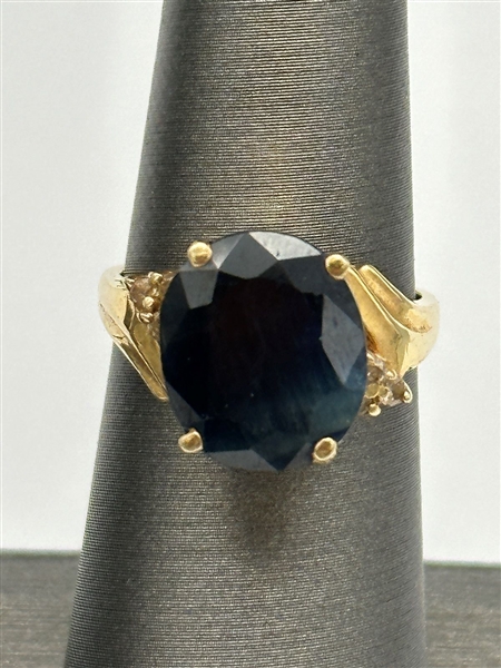 14k Yellow Gold Sapphire, Diamond Ring