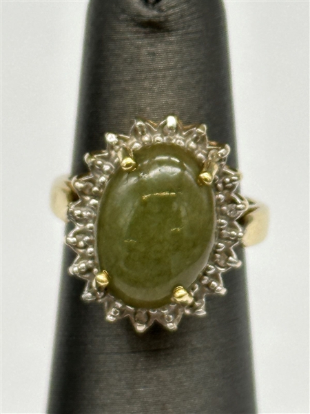 14k Yellow Gold Peridot Cabochon Diamond Ring
