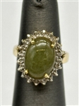 14k Yellow Gold Peridot Cabochon Diamond Ring