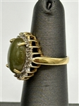 14k Yellow Gold Peridot Cabochon Diamond Ring