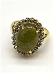 14k Yellow Gold Peridot Cabochon Diamond Ring