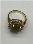14k Yellow Gold Peridot Cabochon Diamond Ring