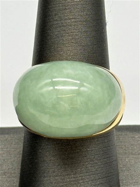 14k Yellow Gold Large Jade Cabochon Ring